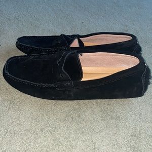 Jions Mens flat black loafers, suede/velvet black